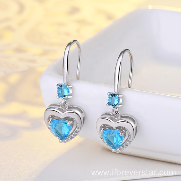 925 Sterling Silver Blue Zirconia Heart Shaped Earrings